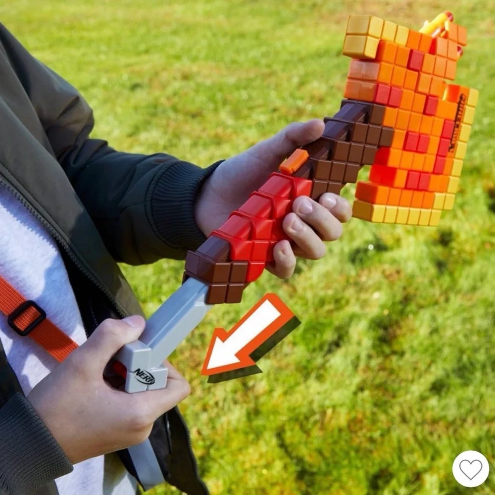 Nerf Minecraft Firebrand Axe Blaster Toy – Orange Pixel Foam Weapon – No Darts